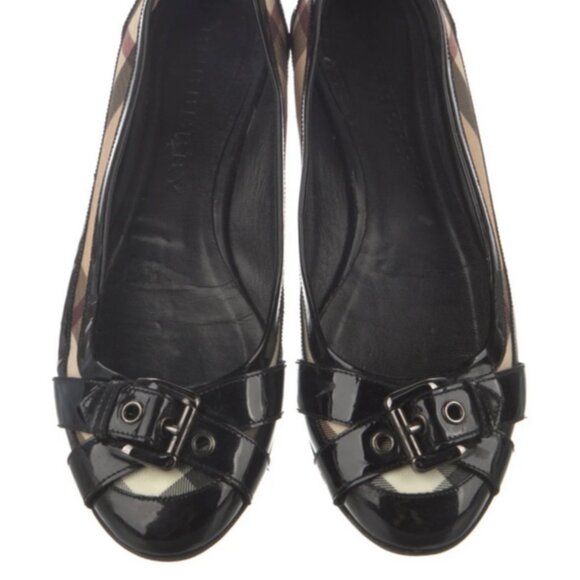 Burberry Patent Leather Striped Ballet Flats Women's - Picture 1 of 5